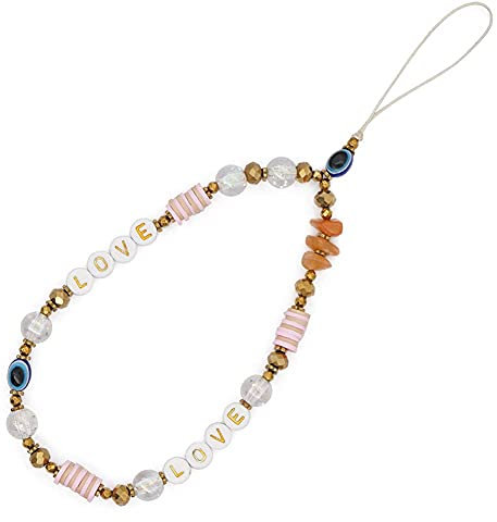Uposao Perlen Handschlaufe für Telefon, Smiley Gesicht Universal Handy Lanyard Perlen Handgelenkkette für Frauen Mädchen Böhmische Perlen Charme Handy Handgelenk Lanyard Handykette