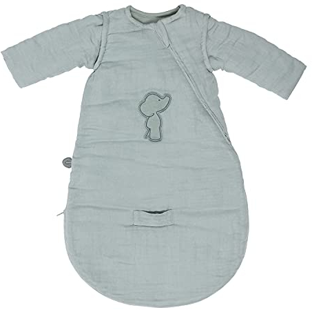Nattou Babyschlafsack für Herbst und Winter aus 100 % Baumwolle (Musselin), Abnehmbare Ärmel, TOG 2, Ca. 70 cm, Luna und Axel, Grün
