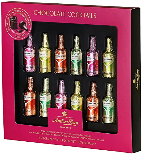 Anthon Berg Lot de 12 bouteilles de chocolat liqueurs – 187 g de chocolat noir avec garnitures de cocktail liquides (cocktail)