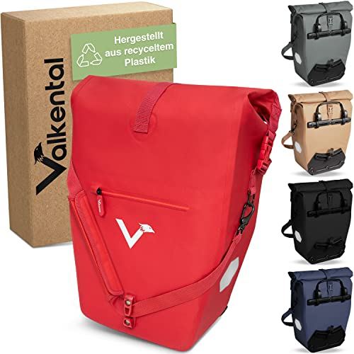 Valkental® Große & wasserdichte Gepäckträgertasche [28L] Abschließbare Befestigung [PVC frei] Fahrradtasche für Gepäckträger mit großen Reflektoren - Inkl. Tragegurt & Innenfächer - Geprüfte Qualität