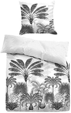 TOM TAILOR 0067660 Bettwäsche Garnitur mit Kopfkissenbezug Baumwoll Satin - PALMGARDEN 1x 135x200 cm + 1x 80x80 cm, black