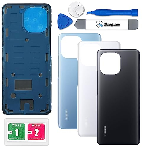 Eonpam Akkudeckel für Xiaomi Mi 11 Rückseite Glas Original Backcover Back Glas Ersatz mit Reparatursatz (Schwarz)