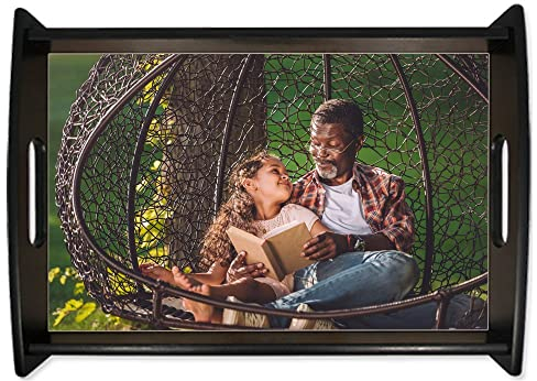 Bandeja de Desayuno Personalizada con Foto y Bordes Negros - Bandeja de Desayuno de Madera Negra con Foto Impresa - Bandeja de Cocina Personalizada