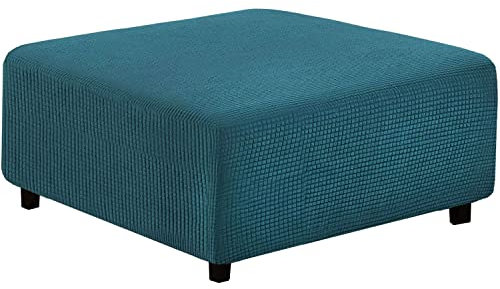 qiden Housse De Pouf Carré 33-45cm /72-82cm/80-100cm Extensible Housse pour Pouf, Protéger Housse De Repose Pied, Couvre Pouf Carré -Bleu d'eau profondeM