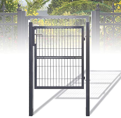 Tubiaz Gartentor, Gartentür aus Metall verzinktem Stahl, Zauntor, Hoftor, mit Schloss, Türklinke und 3 Schlüssel, Robust und Langlebig, 120x100cm Anthrazit