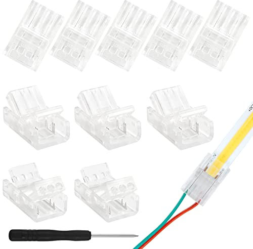 Aroidful 10 Stück 2 poliger 10 mm COB LED Anschluss zum Anschließen von COB LED Streifen (mit Schraubendreher)