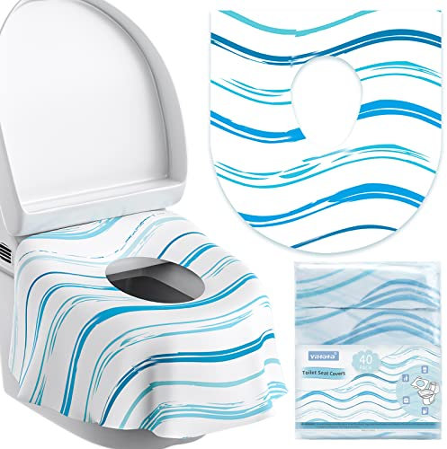 YIHATA 40 Pièces Protege Toilette Jetable Siège de Toilette Jetables pour Enfants et Adultes, Portable Universal Potty Training Toilet Liners accessoires de voyage, emballé individuellement