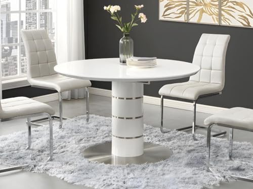 Vente-unique - Table à Manger Extensible - 4 à 6 Personnes - MDF et métal Inoxydable - Blanc laqué - Cusco