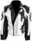 Suiting Style Herren Vintage Schwarz und Weiß Spike Nieten Punk Biker Motorrad Fransen Echtleder Jacke, schwarz / weiß, L