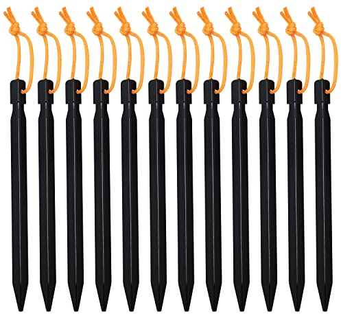 12 Pieces Tent Pegs, Y Shaped Metal Heavy Duty Camping Peg for Hiking Camping, Lightweight Aluminum Alloy Tent Nails, Black