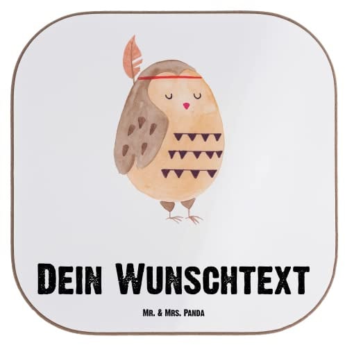 Mr. & Mrs. Panda untersetzer personalisiert Eule Federschmuck - Personalisierte Geschenke, Bierdeckel Bedruckt, Owl, Abenteuer, Personalisierter, mutig, Dekoration