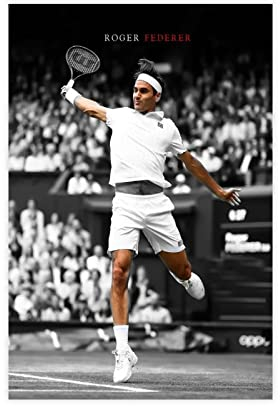 FUKITT Roger Federer Inspirierendes Kunstposter (20) Leinwand Poster Schlafzimmer Dekor Sport Landschaft Büro Zimmer Dekor Geschenk Rahmen Stil 30 x 45 cm