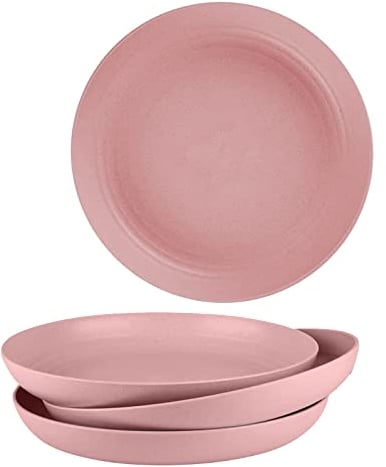 VORAE 4pcs Dinner Plates 7.8'' Plastic Plates for Kid & Adults, Multi-Use Dinner Party Plates Unbreakable, Lightweight, Reusable for Picnic Dessert Pizza Pasta Bread Snack Salad (Pink, 20cm (7.8''))