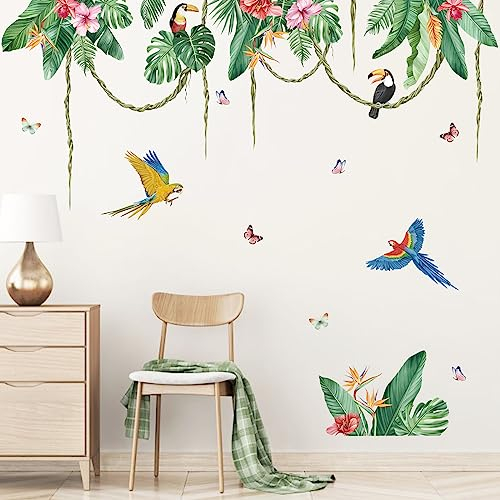 decalmile Stickers Muraux Feuilles Tropicale Plantes Vertes Autocollant Mural Feuilles Pendaison Vigne Décoration Murale Chambre Salon Bureau