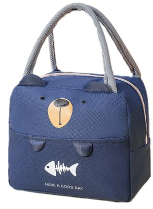 WUWYOUWL Bolsa de almuerzo, Lindo Aislado Reutilizable Almuerzo Bolsas Nevera Bolsa de Almuerzo Plegable Impermeable para Mujeres, Hombres, Niños y Estudiantes Viaje Picnic Escuela (Oso Oso Azul)