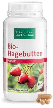 Sanct Bernhard Bio-Hagebutten-Kapseln | 500 mg Hagebuttenpulver pro Kapsel | aus kontrolliert biologischem Anbau | 240 Kapseln