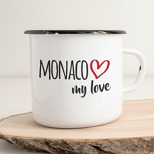 Huuraa Emaille Tasse Monaco my love 300ml Vintage Kaffeetasse für alle die Monaco lieben