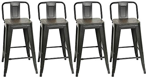 XDAILUYYDS Barhocker 4er Set, Metall-Barhocker Stapelbar Barstühle, Moderne Vintage Industrial Metallstühle Küchenstühle, Hochstuhls (B-4pcs/abnehmbare Rückenlehne)
