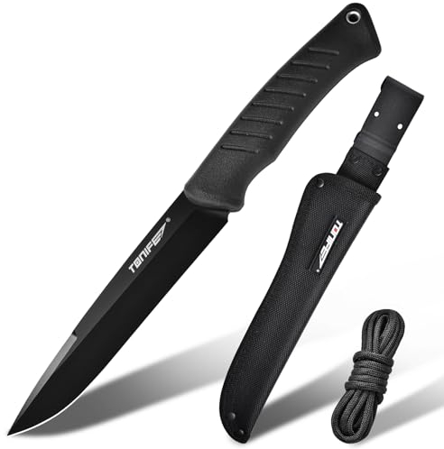 TONIFE Ares Couteau Full Tang à Lame Fixe Avec Étui et Paracorde - Lame 8Cr14MoV de Camping Extérieur et de Survie