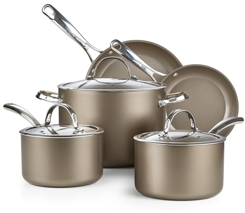 Cooks Standard 8-Piece Kitchen Cookware Set, Hard Anodized Ceramic Nonstick Induction Pots and Pans Includes Saucepans, Stockpot with Lids, Frying Pans, Bronze