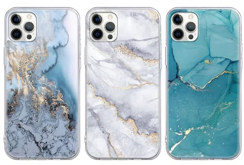 Xylota 3 Stück Handyhülle für iPhone 12 Pro Max 6,7 Hülle, Transparent Mode Case mit Aesthetic Marmor Muster, Weich Silikon Ultra Dünn TPU Stoßfeste Kratzfest Schutzhülle Cover für iPhone 12 Pro Max