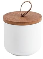 Simcat Ceramic Food Storage Jar, Tea Coffee Sugar Canister, Airtight Canister with wooden lid, Biscuit Container, Kitchen Storage Container 8.79oz (White,Small)