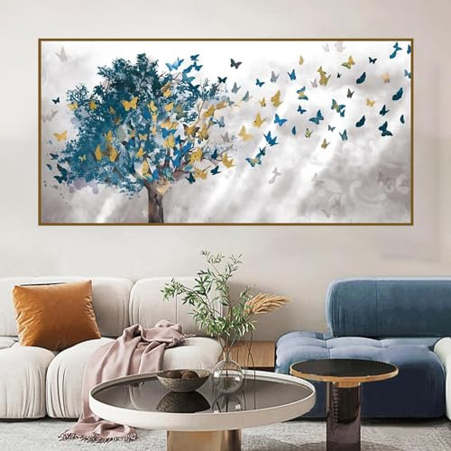 Aesthetic Blau Leinwand Bilder, Moderne Abstrakt Wandbilder, Natur Kunst Flora und Fauna Poster Set für Wohnzimmer Schlafzimmer,Kein Rahmen(A,20x40cm)