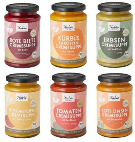 NABIO | Bio-Gemüsesuppen im 6er Pack I Erbse, Tomate, Süßkartoffel, Rote Beete, Rote Linse, Kürbis I (6x 375 ml)