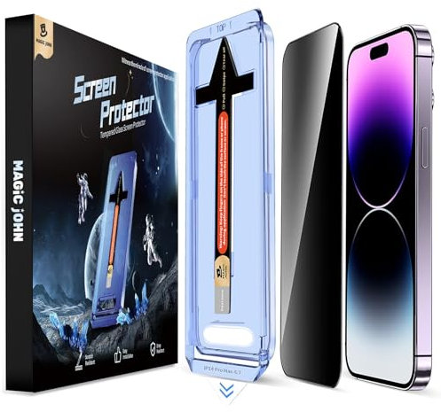 MAGIC JOHN 2 Pack for iPhone 14 Pro Max 6.7 inch Privacy Glass Screen Protector, Auto Dust-Elimination Installation, Bubble Free, Easy Installation