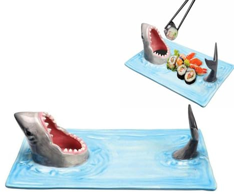 KWJNH Plato de sushi de tiburón, plato de tiburón, nuevo plato creativo de sushi de cerámica Shark Attack, bandeja de servir para barco de sushi, regalo para entusiastas del sushi