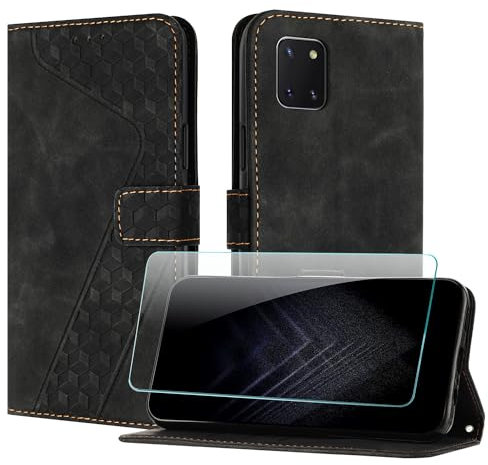 JayModCase Handyhülle für Samsung Galaxy Note 10 Lite / A81 / M60S mit Schutzfolie, Flip Wallet PU Leder Galaxy A81 hülle [Kartenfach] [Magnet] [Ständer] 360 Stoßfeste Schutzhülle - Schwarz