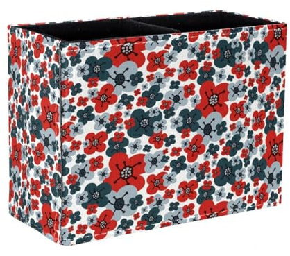 Eslifey Pen Holder Square Pencil Holder for Desk, Poppy Red Blue Floral Pen Pot Pen Cup Makeup Brushes Holder Stand Display Desk Stationery Organiser for Home Office School