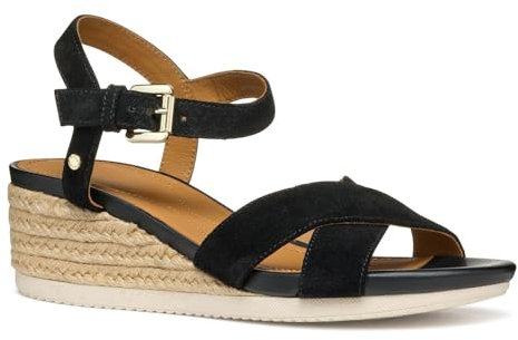 Geox D Ischia Corda B, Sandalo con Zeppa Donna, Black, 40 EU