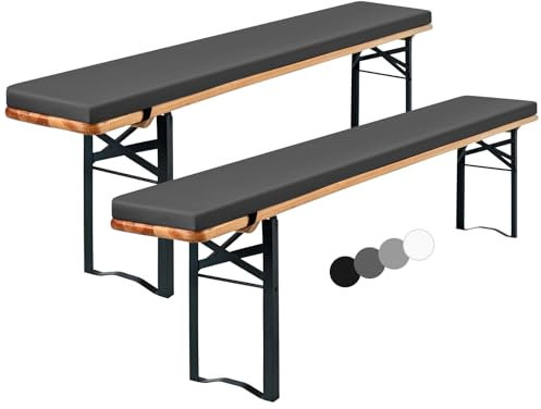 Showgeous Lot de 2 Coussins rembourrés pour Banc de bière, pour Tente à bière, Coussin de Banc 220x25x2cm, lavables, Coussins rembourrés pour Table de bière et Tente de fête (Anthracite, Hydrofuge)