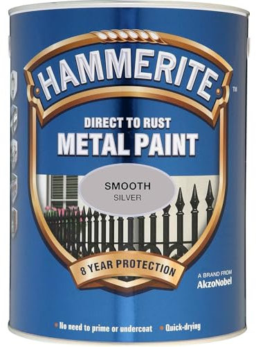 AMK® Hammerite Metal Paint Smooth Silver 2.5L Direct To Rust Quick Drying No Primer Or Undercoat Needed Single Coat