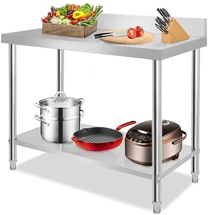 TANYEAR Edelstahltisch Edelstahl Arbeitstisch mit Verstellbare Füße Gastro Tisch Zubereitungstisch Zerlegetisch Küchenmöbel für Restaurant Bar, Silber(120x60x85cm mit Aufkantung)