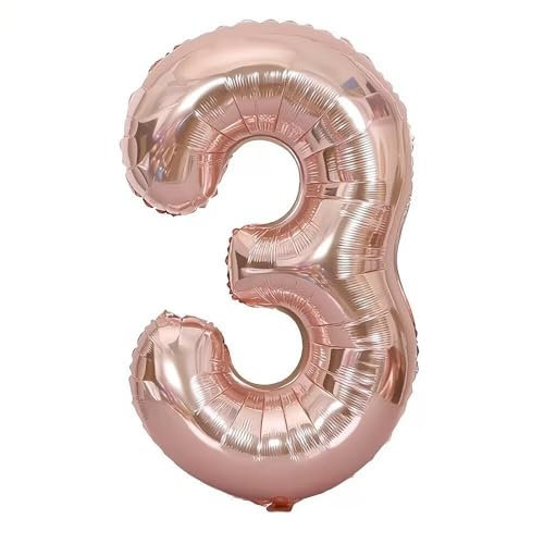 Elizakumi Rosegold Number 3 Balloon Large 3th Birthday Anniversary Helium Foil Number Balloon 3 Rose gold / 40inch Party Deco
