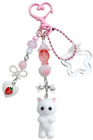 Zernblend Porte-clés mignon - Porte-clés chat flou avec perles de qualité, esthétique et tendance (rose), Rose, L
