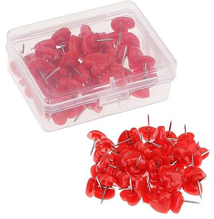SEWACC 2 100 Stück Stecknadel Liebesherz-Pinnnadeln Positionsstifte Reißzwecken in Herzform dekorativ für Wandkarten Pinnwand-Wandnägel bürodeko büromaterial Decor Platine Push-Pin rot