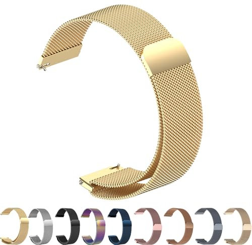 ZLZKJS Metall-Uhrenarmbänder, gewebt, Schnellverschluss, verstellbares Edelstahl-Ersatzarmband mit Magnetverschluss für Herren und Damen, 14 mm, 16 mm, 18 mm, 20 mm, 22 mm, 24 mm (Gold, 20mm)