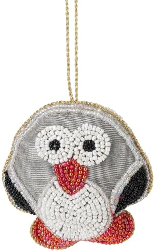 Carousel Home Owl Beaded Animal Bauble | Fabric Christmas Tree Hanging Ornament - 10cm
