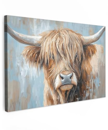 MuchoWow© Canvas Wall Art 47x31 / 120x80 cm Decor Hanging Pictures for Living Room Canvus Artwork Deco Walls Scottish highlander - Animals - Cow - Street art