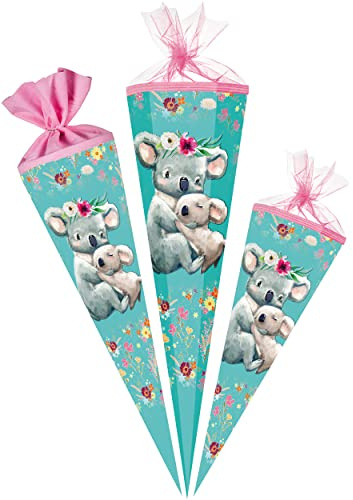 alles-meine.de GmbH Schultüte - süße Koala Familie 35-85 cm Größe wählbar Zuckertüte - Tüllabschluß/Filzabschluß - eckig/rund - Mädchen - klein & groß - Geschenktüte ..