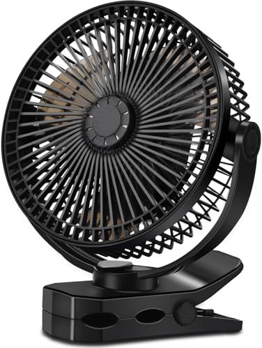 GOBRILLFUN Ventilateur à pince rechargeable de 8,2 pouces avec batterie de 12 000 mAh – 4 vitesses, aromathérapie, chargement USB pour bureau, maison et camping (sans télécommande ni lumière)
