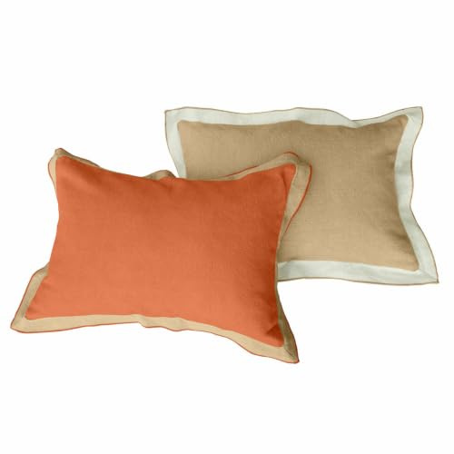 Loberon Kissenhülle 2er Set Florcelles, beige/terrakotta | Natürliche Materialien, Bordüre mit Farbiger Umkettelung, Wohntextilien, Wohnaccessoires, Leinen, Baumwolle, Viskose