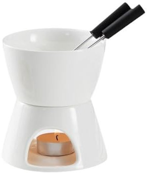 Mini Schokofondue Käsefondue, Schoko Fondueset Keramik, Schokofondue Tasse für Obst aus Porzellan mit 2 Gabeln im Geschenkkarton