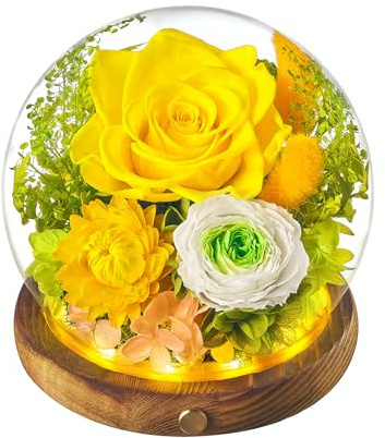 Eterfield Forever Flowers for Delivery Prime, Muttertag Rose Geschenke für sie, konservierte Rosen in Glaskuppel, langlebige Blumen für Mama Frau Oma Geburtstag Valentinstag Jahrestag, Gelb