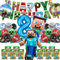 Fizdoqg Miner Gamer - Juego de decoración de cumpleaños para niños, 8 años, decoración de fiesta de cumpleaños, decoración de cumpleaños con pancarta de globos de aluminio y bolsas de regalo para