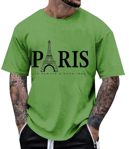 BmDSGC Mens Shirts Vintage Short Sleeve Muscle Gym Summer Plain Shirt Casual Classic Breathable Lightweight Regular-Fit Work Casual Smart Tops Loungewear T-Shirt Japanese Aesthetic Clothes (Green,M)