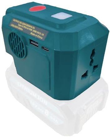 200W Power Inverter for Makita 18V Battery with 3 Ports,Battery Adapter with USB-A,USB-C Port,UK Plug,LED Work Light for Easy Use Outside(no battery)